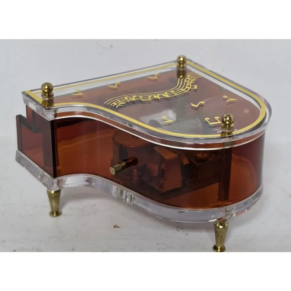 Vintage Jokiwa Japan Grand Piano Music Box Clear Amber Plexiglass Nice Works